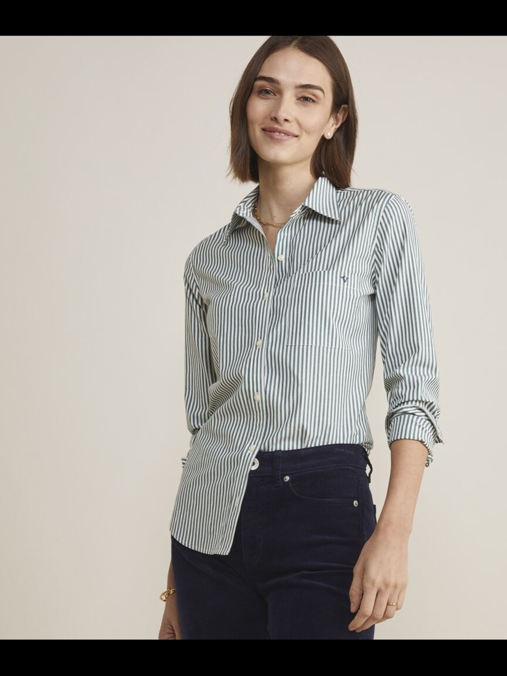 Vineyard Vines Beige and White Striped Button-Down Shirt